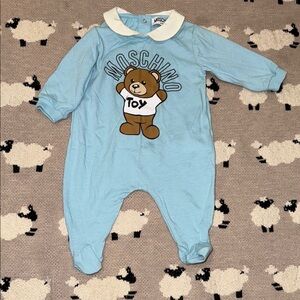 Moschino Blue Footie One Piece with Cartoon Bear